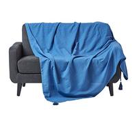 HOMESCAPES Plaid canapé en Coton, Jeté de lit ou de canapé tissé Main - Rajput - Bleu - 255x360cm