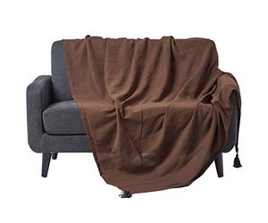HOMESCAPES Plaid canapé en Coton, Jeté de lit ou de canapé tissé Main - Rajput - Chocolat - 150x200cm