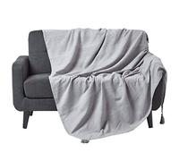HOMESCAPES Plaid canapé en Coton, Jeté de lit ou de canapé tissé Main - Rajput - Gris Clair - 150x200 cm