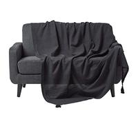 HOMESCAPES Plaid canapé en Coton, Jeté de lit ou de canapé tissé Main - Rajput - Noir - 225x255cm