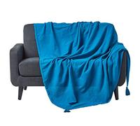 HOMESCAPES Plaid canapé en Coton, Jeté de lit ou de canapé tissé Main - Rajput - Turquoise -150x200 cm
