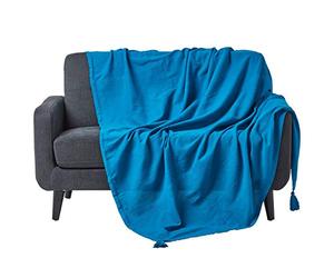 HOMESCAPES Plaid canapé en Coton, Jeté de lit ou de canapé tissé Main - Rajput - Turquoise - 255x360cm