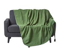 HOMESCAPES Plaid canapé en Coton, Jeté de lit ou de canapé tissé Main - Rajput - Vert - 225x255 cm