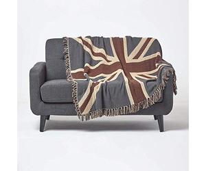 HOMESCAPES Plaid en Coton Drapeau Anglais Britannique Union Jack, Jeté de lit ou de canapé, Couverture 125x150 cm