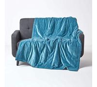HOMESCAPES Plaid en Velours capitonné Pur Coton, Jeté de lit ou de canapé, Boutis Uni Bleu, 125 x 150 cm