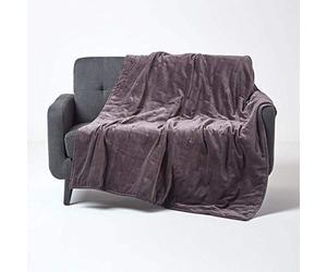 HOMESCAPES Plaid en Velours capitonné Pur Coton, Jeté de lit ou de canapé, Boutis Uni Gris foncé, 150 x 200 cm