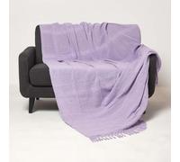 HOMESCAPES Plaid Lilas en Coton Kashi à Franges, Jeté de lit ou de canapé 255x360 cm