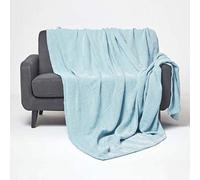 HOMESCAPES - Plaid ou jeté de canapé Halden Uni Turquoise à Motif Chevrons en Coton, 255 x 360 cm