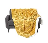 HOMESCAPES Plaid Polaire Ultra Doux Jaune doré et Revers Sherpa, jeté de canapé ou Dessus de lit, 200X230 cm