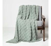 HOMESCAPES Plaid Vert d’Eau en Coton tufté à Motif géométrique Losanges, Jeté de lit ou de canapé 125 x 150 cm