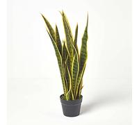 HOMESCAPES Plante artificielle Langue de belle-mère panachée en pot, Fausse plante d’intérieur 74 cm