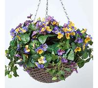 HOMESCAPES Plante Artificielle Suspendue Pensées Multicolore Fleurs artificielles en Pot 60 cm