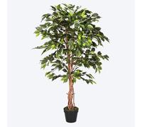 HOMESCAPES Plantes Artificielles Interieur, Ficus Benjamina Plante Artificielle, 120cm, Fausse Plante Interieur, Arbre Artificiel, avec Tronc en Bois véritable, Maison Balcon Déco (1 Pack)
