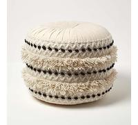 HOMESCAPES Pouf bohème Sahara Noir et Blanc, Pouf berbère en Coton et Laine, Pouf Rond macramé