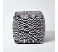 HOMESCAPES - Pouf carré Chindi en Papier Noir et Blanc - 40 cm - Trance