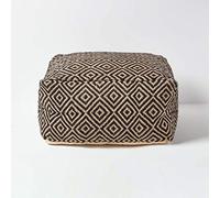 HOMESCAPES Pouf carré en Jute Motifs Losanges Noir 60 x 60 cm