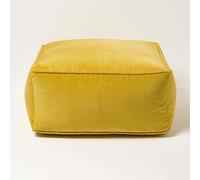 HOMESCAPES Pouf carré en Velours, Pouf Poire en Tissu Jaune Moutarde, 60x60x27 cm