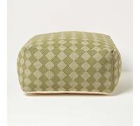 HOMESCAPES Pouf carré Vert en Coton Lima, Pouf Repose Pied 55x55x30 cm