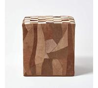 HOMESCAPES Pouf en Cuir Motifs Patchwork 36 x 36 x 38 cm