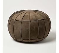 HOMESCAPES Pouf Rond en suédine Marron, Repose Pieds en Cuir 50x50x40 cm