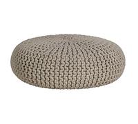 HOMESCAPES Pouf Rond tressé en Coton, Grand Pouf Tricot Coloris Blanc Cassé, 70x23 cm
