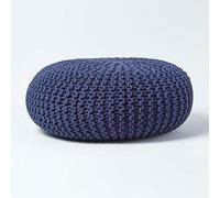 HOMESCAPES Pouf Rond tressé en Coton, Grand Pouf Tricot Coloris Bleu Marine, 70x23 cm