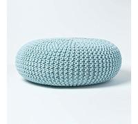 HOMESCAPES Pouf Rond tressé en Coton, Grand Pouf Tricot Coloris Bleu Pastel, 70x23 cm