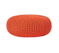 HOMESCAPES Pouf Rond tressé en Coton, Grand Pouf Tricot Coloris Orange, 70x23 cm