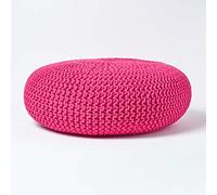 HOMESCAPES Pouf Rond tressé en Coton, Grand Pouf Tricot Coloris Rose Fuchsia, 70x23 cm
