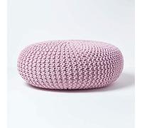 HOMESCAPES Pouf Rond tressé en Coton, Grand Pouf Tricot Coloris Rose Pastel, 70x23 cm