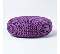 HOMESCAPES Pouf Rond tressé en Coton, Grand Pouf Tricot Coloris Violet Foncé, 70x23 cm