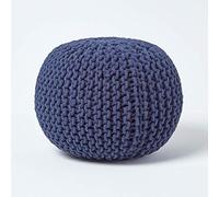 HOMESCAPES Pouf Rond tressé en Coton, Pouf Tricot Coloris Bleu Marine, 40x35 cm