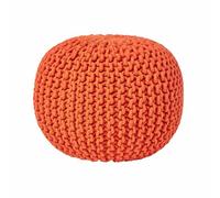 HOMESCAPES Pouf Rond tressé en Coton, Pouf Tricot Coloris Orange, 40x35 cm