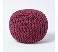 HOMESCAPES Pouf Rond tressé en Coton, Pouf Tricot Coloris Prune, 40x35 cm