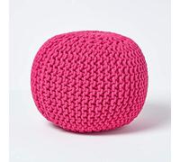 HOMESCAPES Pouf Rond tressé en Coton, Pouf Tricot Coloris Rose Fuchsia, 40x35 cm