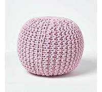 HOMESCAPES Pouf Rond tressé en Coton, Pouf Tricot Coloris Rose Pastel, 40x35 cm