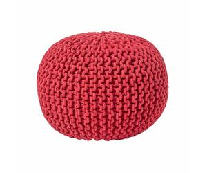 HOMESCAPES Pouf Rond tressé en Coton, Pouf Tricot Coloris Rouge, 40x35 cm