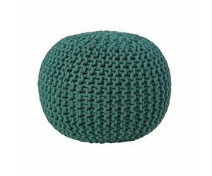 HOMESCAPES Pouf Rond tressé en Coton, Pouf Tricot Coloris Vert Anglais, 40x35 cm