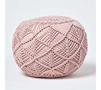 HOMESCAPES Pouf tressé en Coton macramé Rose, Repose-Pieds en Crochet, Pouf Rond Tricot 35 x 40 cm