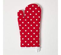 HOMESCAPES - Pur Coton - Gant de Cuisine - À Pois - Rouge Blanc - 18 x 32 cm - Linge de Cuisine Entièrement Coordonné et Lavable