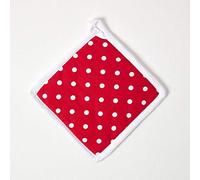 HOMESCAPES - Pur Coton - Manique - À Pois - Rouge Blanc - 20 x 20 cm - Linge de Cuisine Entièrement Coordonné et Lavable