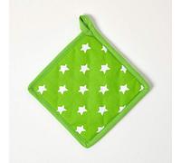 HOMESCAPES - Pur Coton - Manique - Étoiles - Vert Citron Vert Orange - 20 x 20 cm - Linge de Cuisine Entièrement Coordonné et Lavable