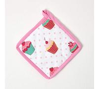 HOMESCAPES - Pur Coton - Manique - Petits Gâteaux - Rose Bleu - 20 x 20 cm - Linge de Cuisine Entièrement Coordonné et Lavable