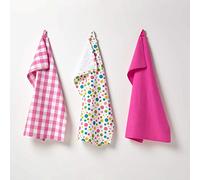 HOMESCAPES - Pur Coton - Torchons Vaisselle - Lot de Trois - À Pois - Multiples Couleurs - Rose Jaune Bleu Vert - 50 x 70 cm - Linge de Cuisine Entièrement Coordonné et Lavable