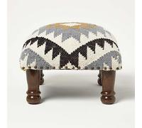 HOMESCAPES Repose-Pieds carré en Laine Kilim Agra, Petit Tabouret Bas Design à Motif géométrique, Pouf berbère et bohème déco 40x40x25 cm
