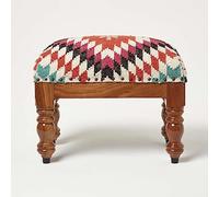 HOMESCAPES Repose-Pieds rectangulaire en Laine Kilim Manila, Petit Tabouret Bas Design à Motif géométrique, Pouf berbère et bohème déco 50x30x40 cm