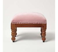 HOMESCAPES Repose-Pieds rectangulaire en Velours, Petit Tabouret Bas Rose Pouf en Bois 50x30x40 cm