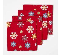 HOMESCAPES Serviette de Table de Noël en Tissu Coton, Lot de 4, Rouge Flocons de Neige, Décoration de Table de Noël
