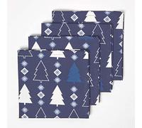 HOMESCAPES Serviette de Table Noël en Tissu Coton Sapins Bleu, Lot de 4, Décoration de Table de Noël