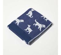 HOMESCAPES Serviette de Toilette Bleu Marine, Serviette de Bain en 100% Coton, 50 x 85 cm, Linge de Bain à Motif Chiens